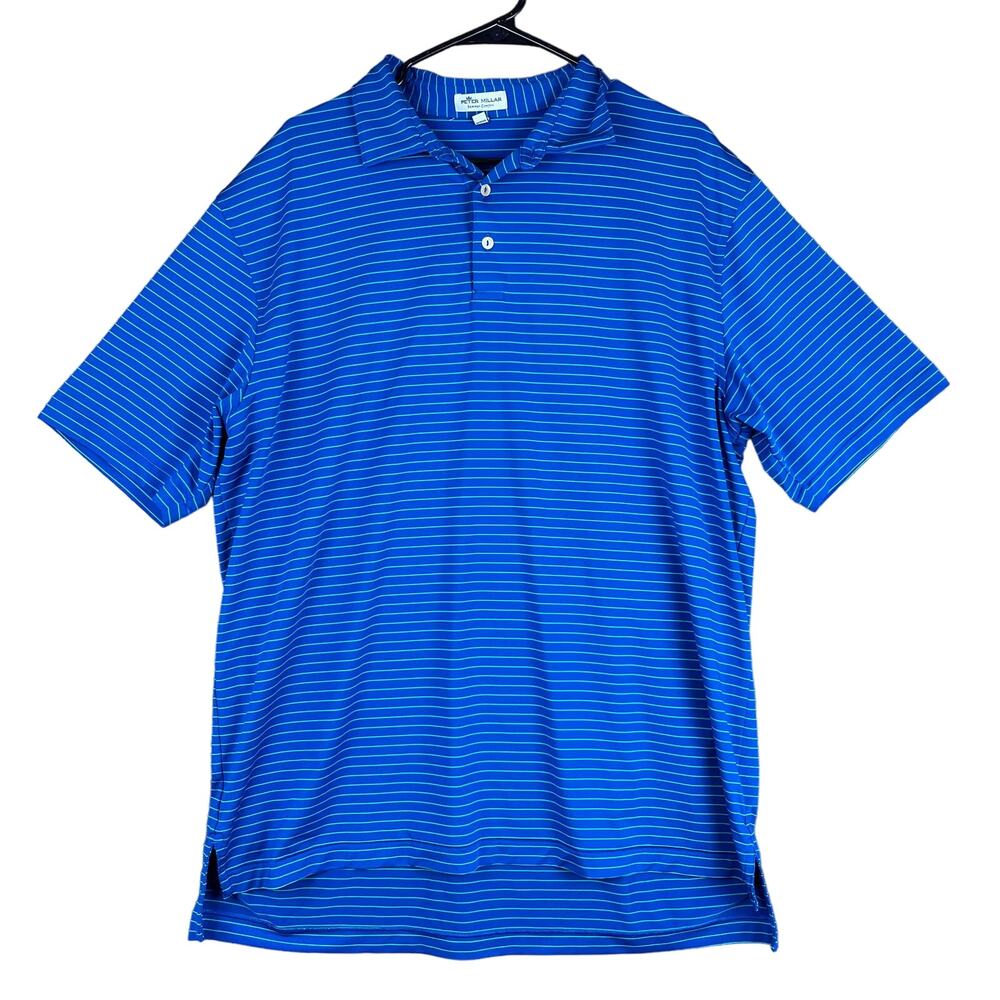 Peter Millar Summer Comfort Mens Polo Blue Green Stripe Short Sleeve Stretch XL